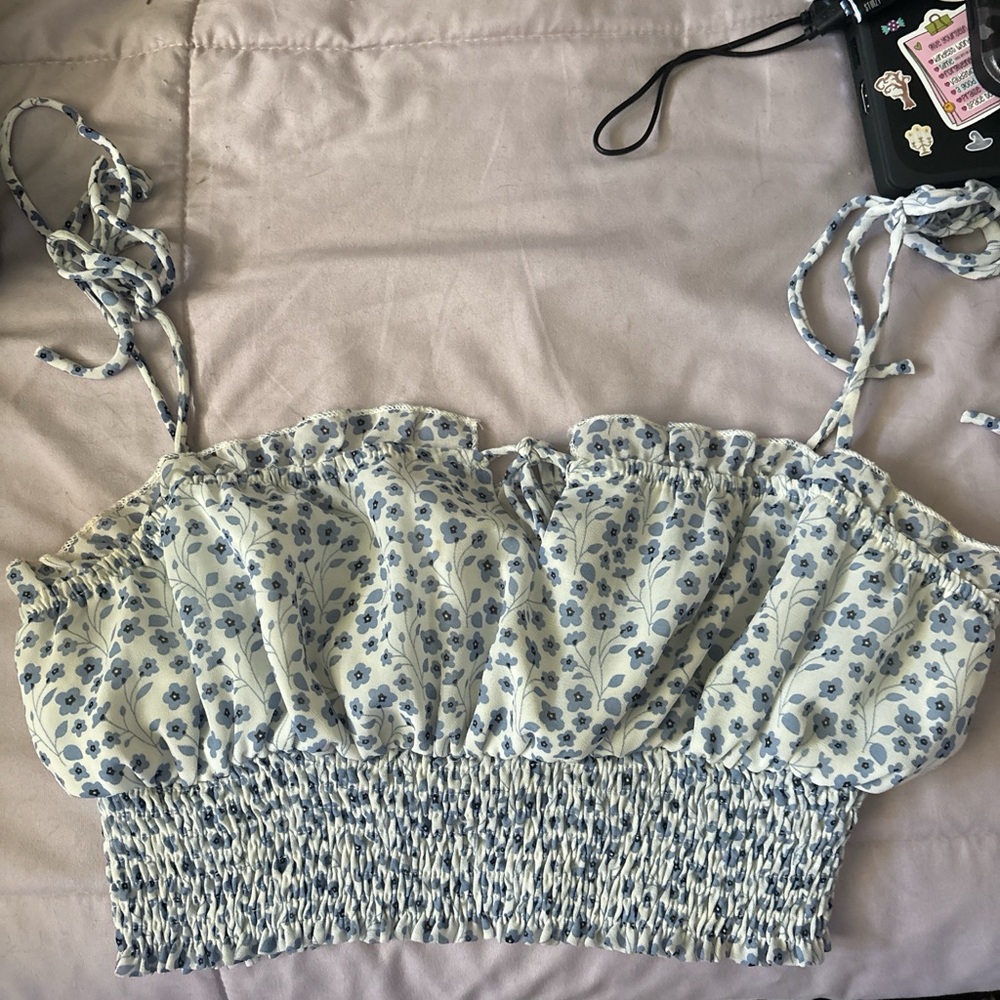 Princess Polly Blue and White Floral Crop Top